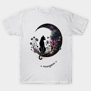 Celestial Black Cat Floral Moongazer Pretty Kitty Lover T-Shirt